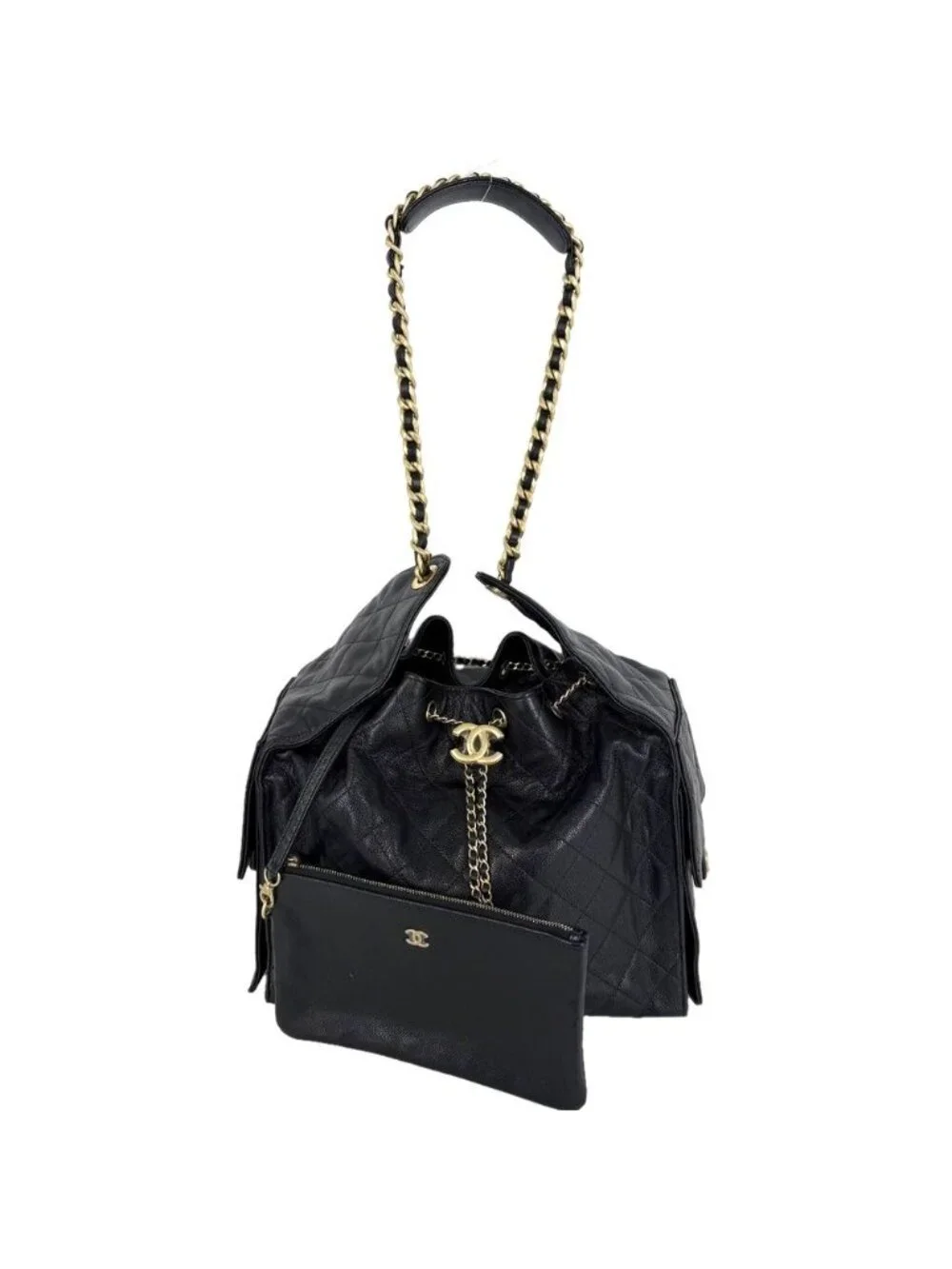 Chanel Shoulder Bag 25 Medium CC Logo Chain 25 Caviar Leather Black Gold